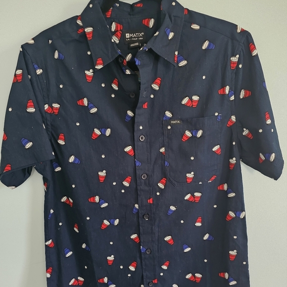 Matix Blue Casual Button Down Shirt with Playful Pattern - Picture 2 of 4